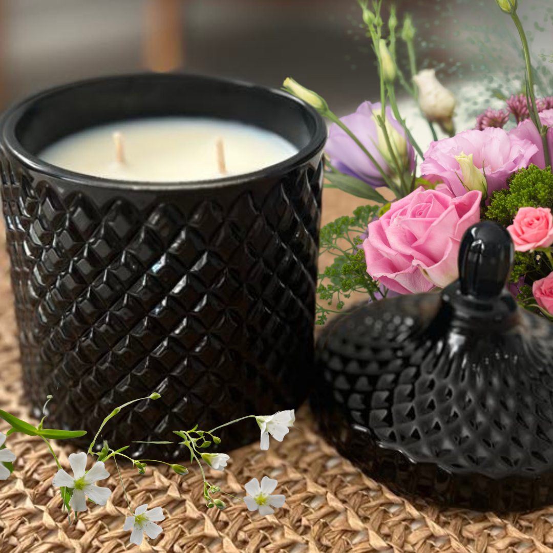 400g Geo Cut Glass Candle - Black