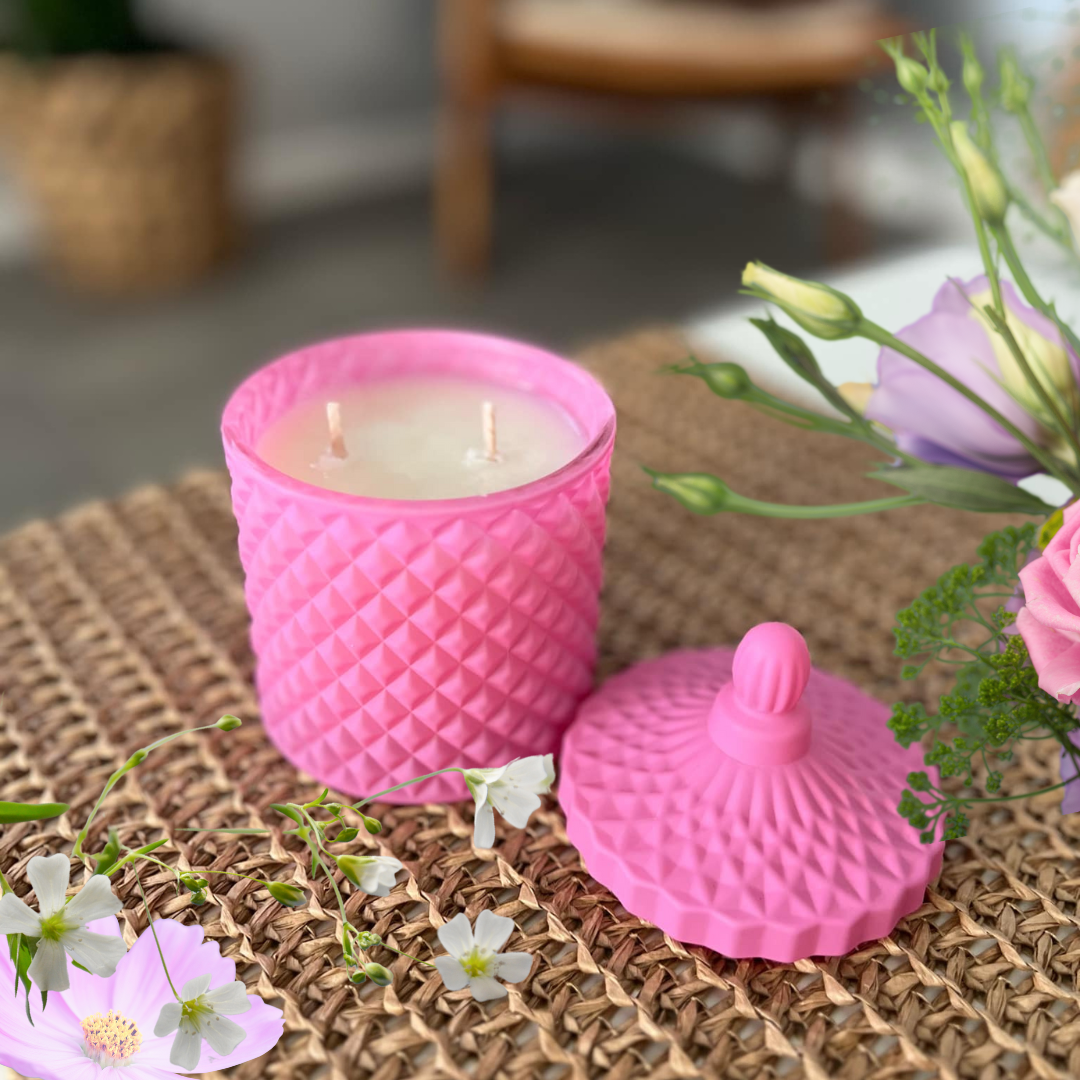 200g Geo Cut Glass Candle - Pink