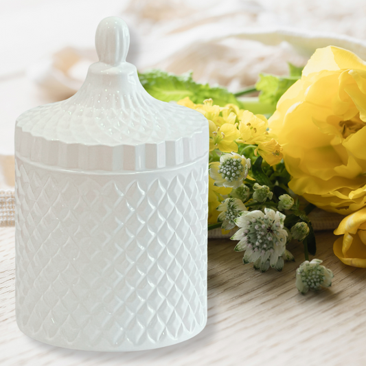 400g Geo Cut Glass Candle - White